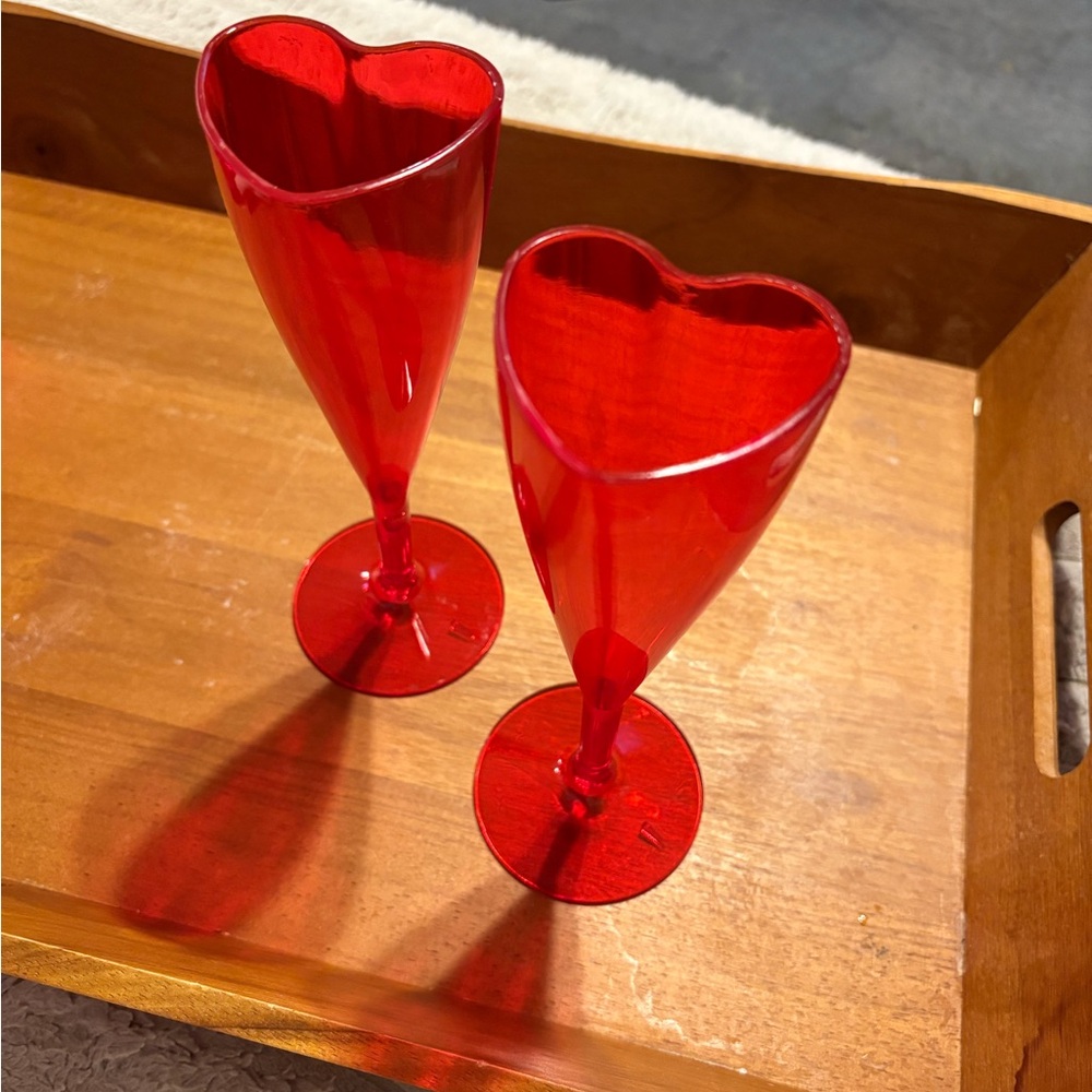 Red Heart-Shaped Champagne Flutes plastic